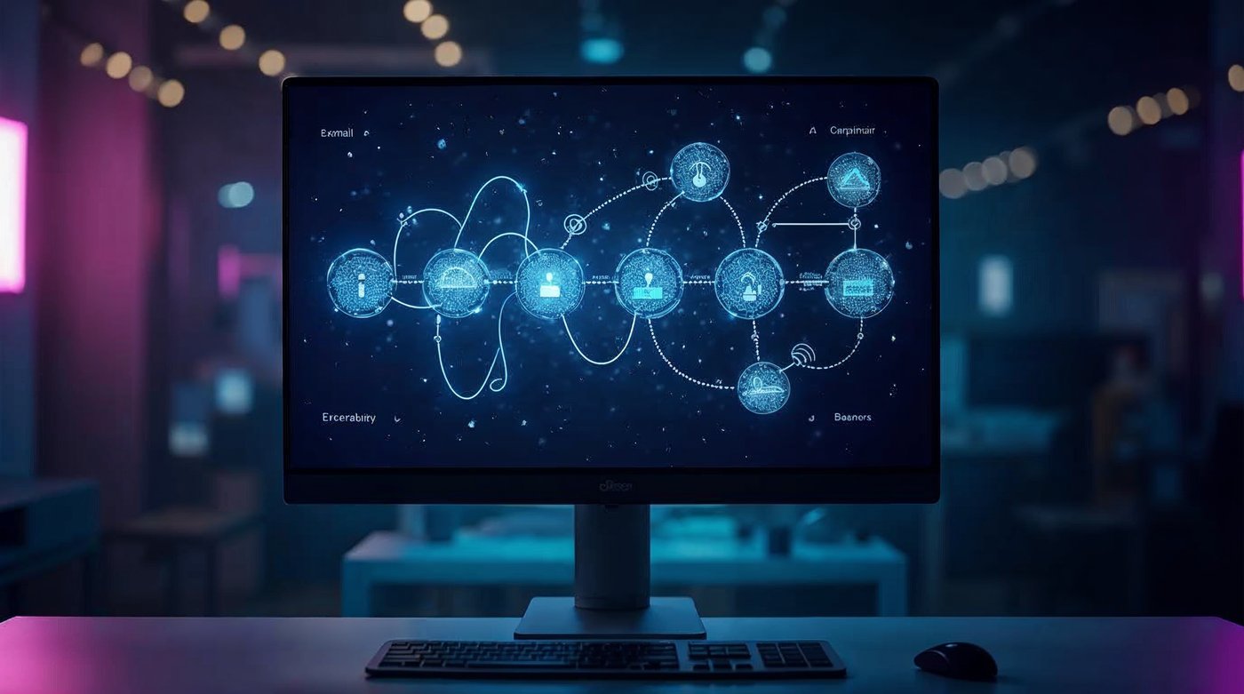 Diagrama de workflow de automatización comercial multicanal