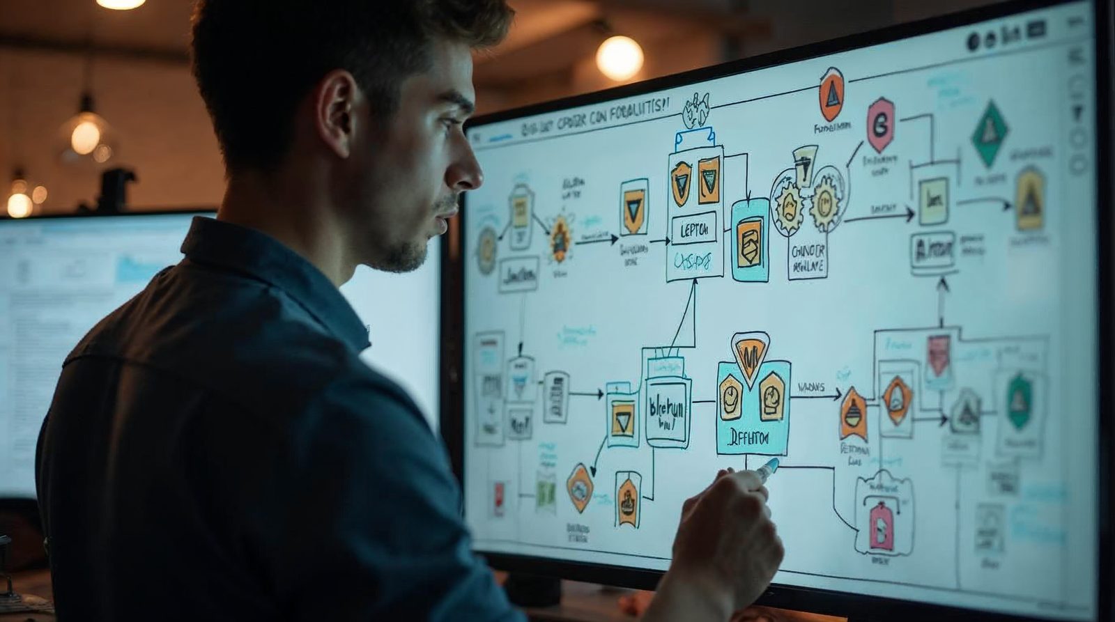 Diseñador trabajando en flowchart de gamificación
