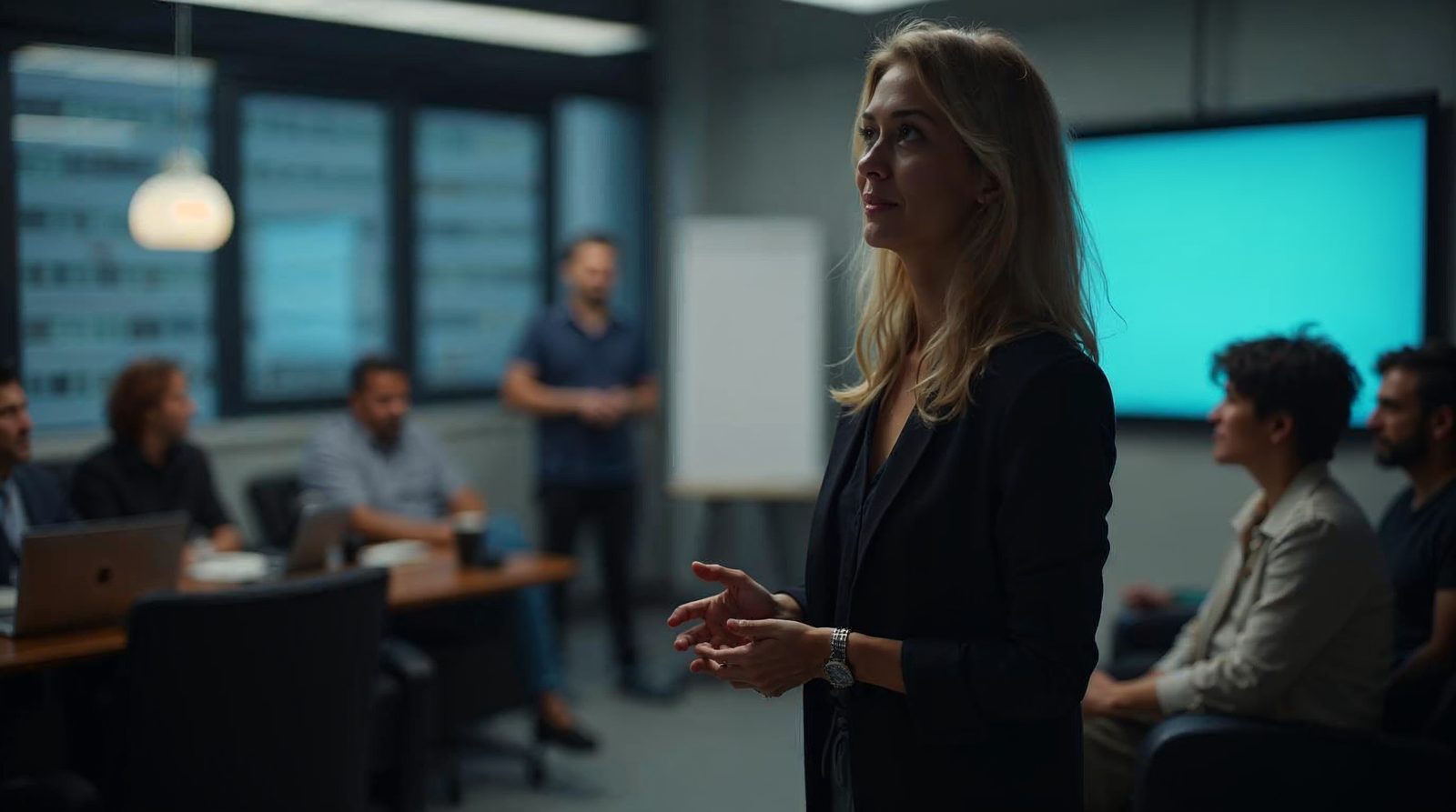 Founder mujer presentando startup IA