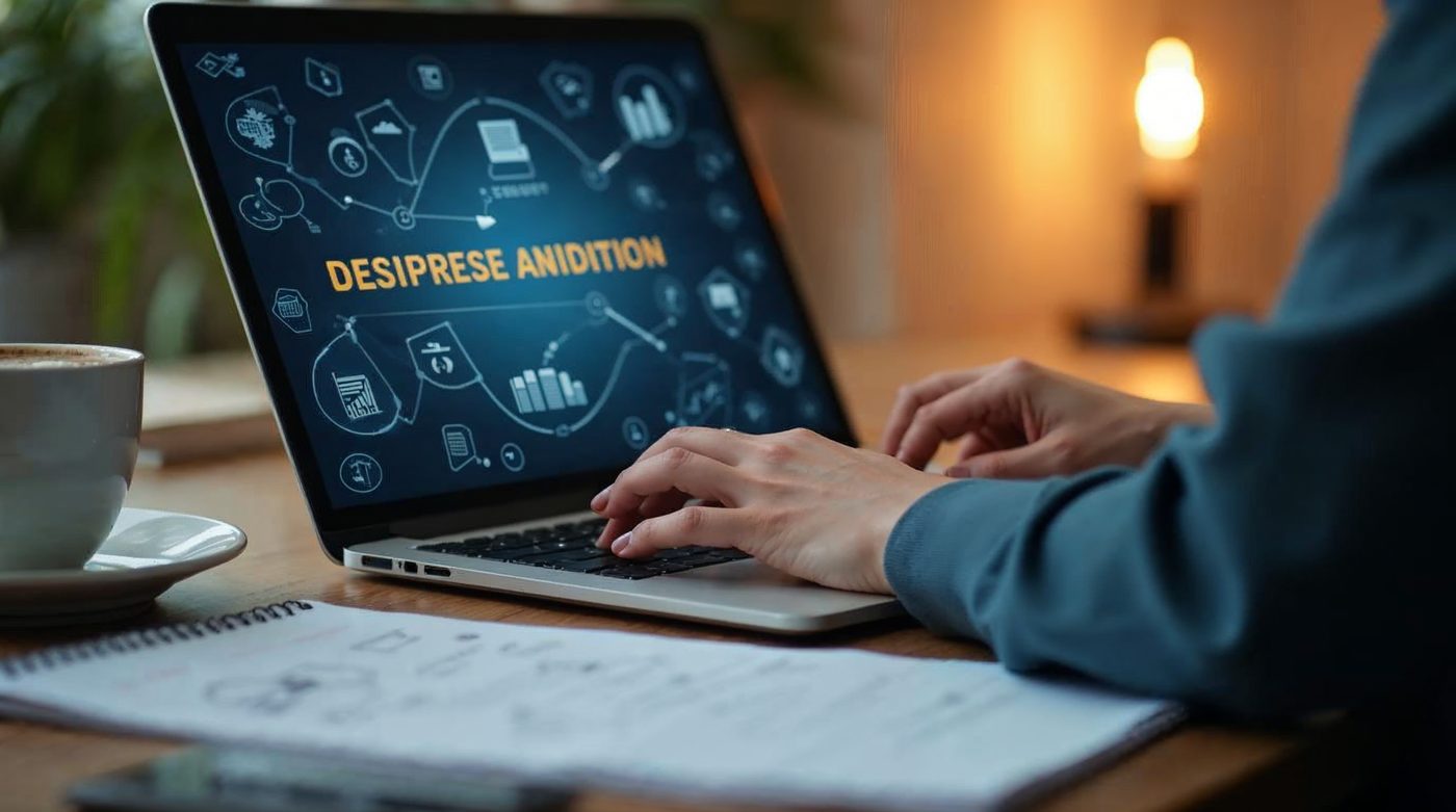 Manos de fundadora trabajando en business plan con asistente IA