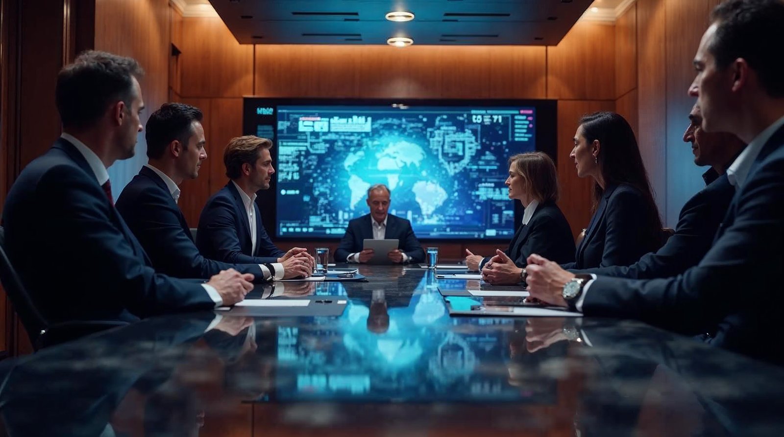 Comité de dirección analizando estrategia de IA