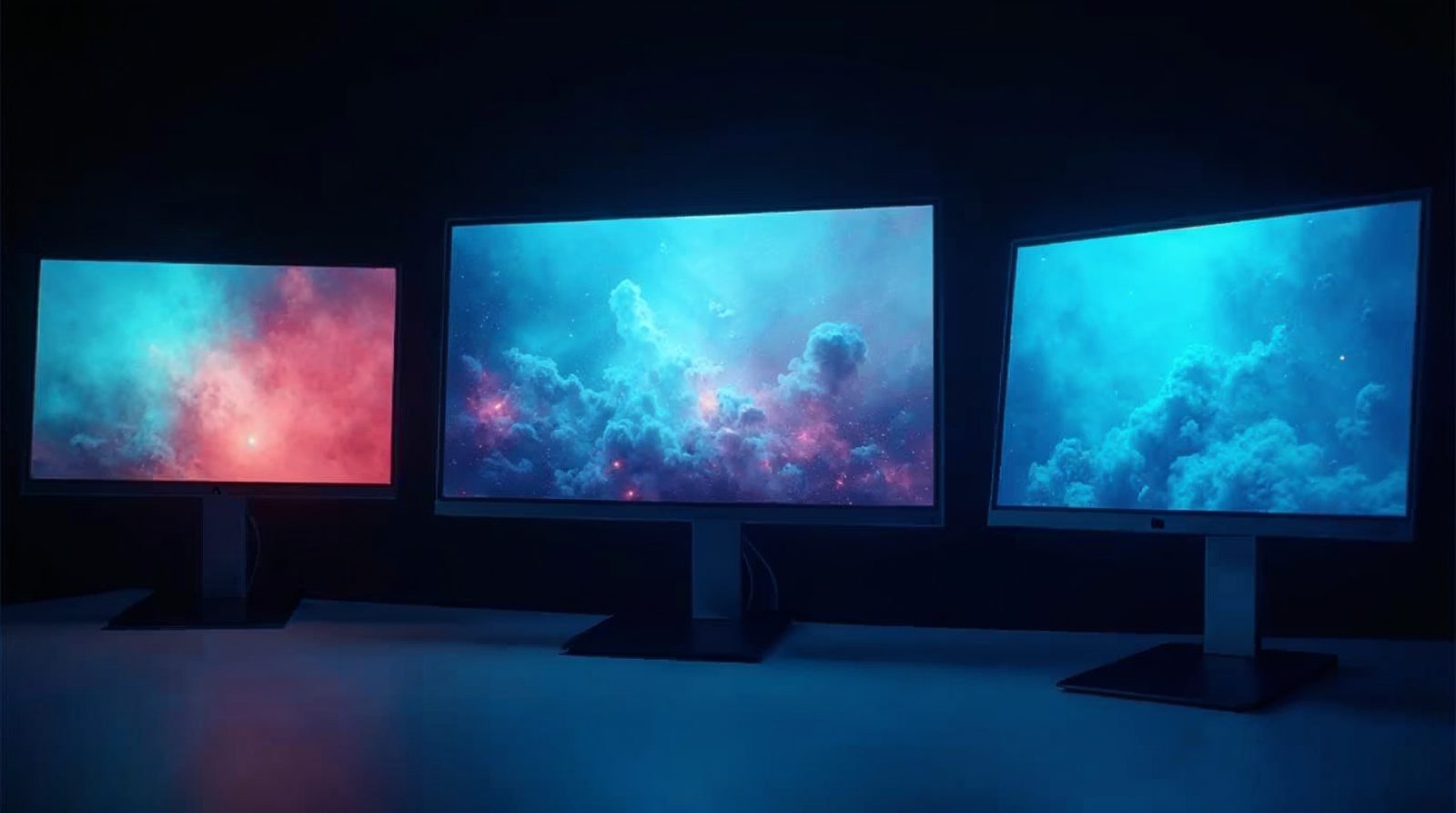 Tres pantallas con presentaciones IA