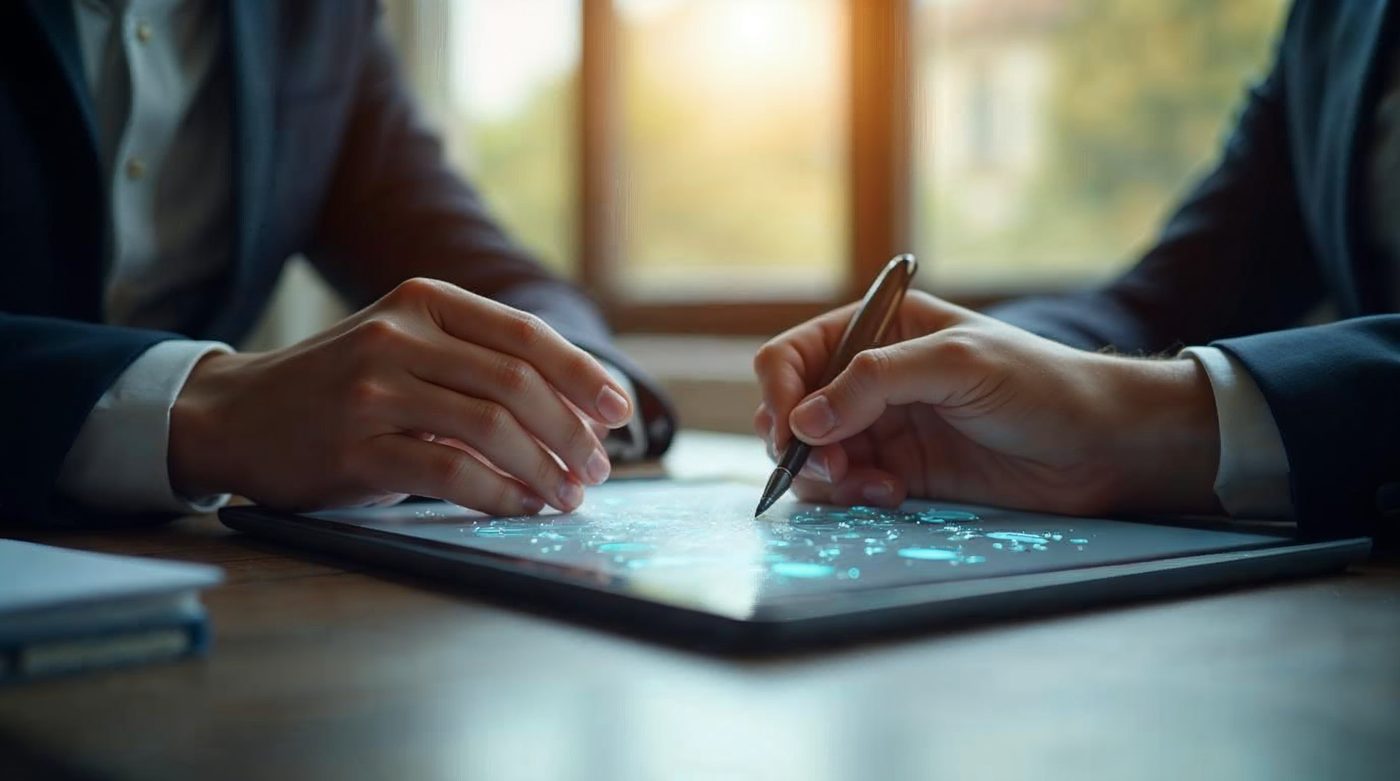 Manos firmando contrato digital
