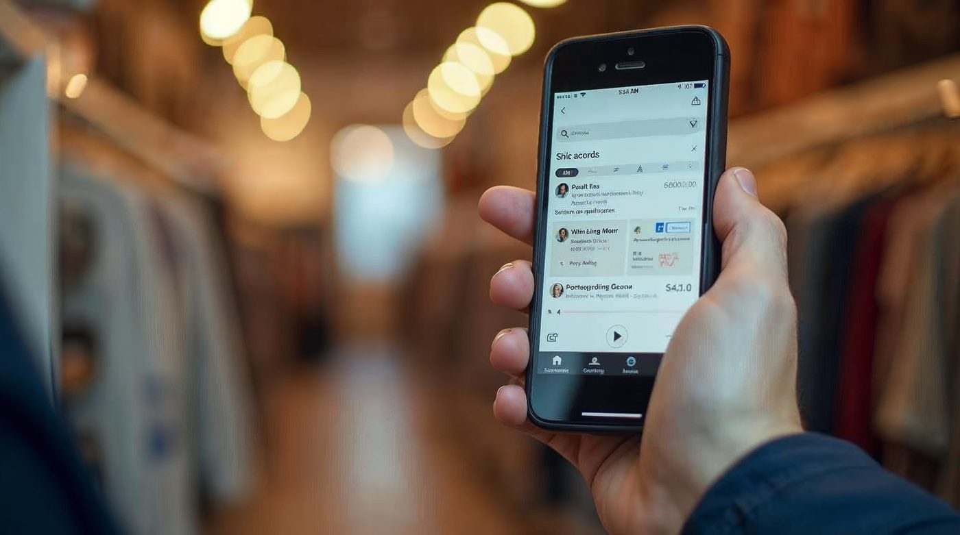 Smartphone con app e-commerce y recomendaciones IA