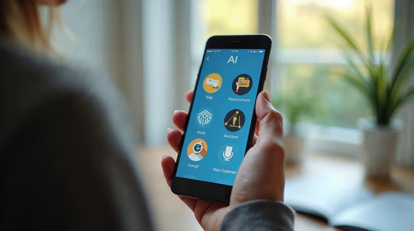 Smartphone con app store de herramientas IA
