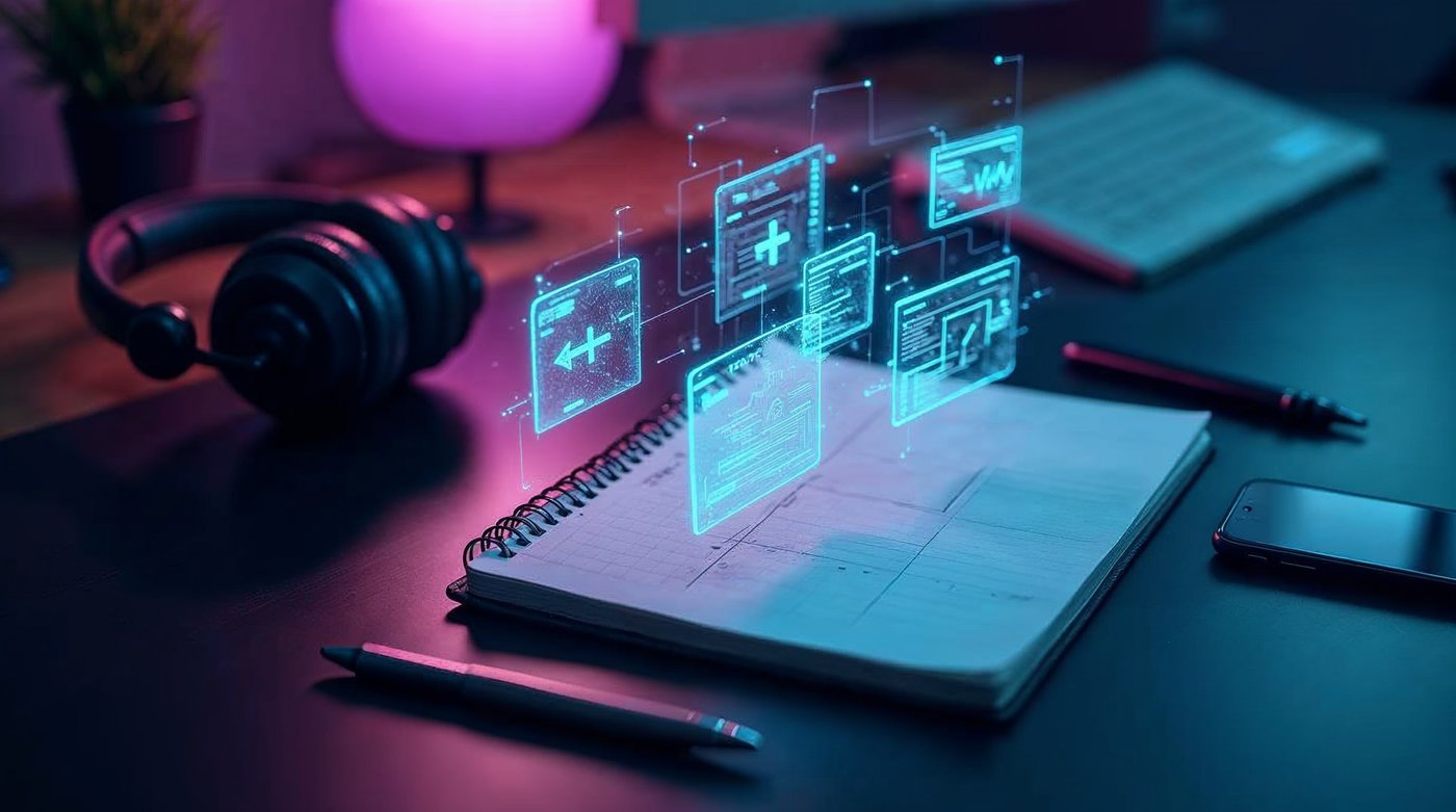 Toolkit comercial con paneles de software profesional flotando