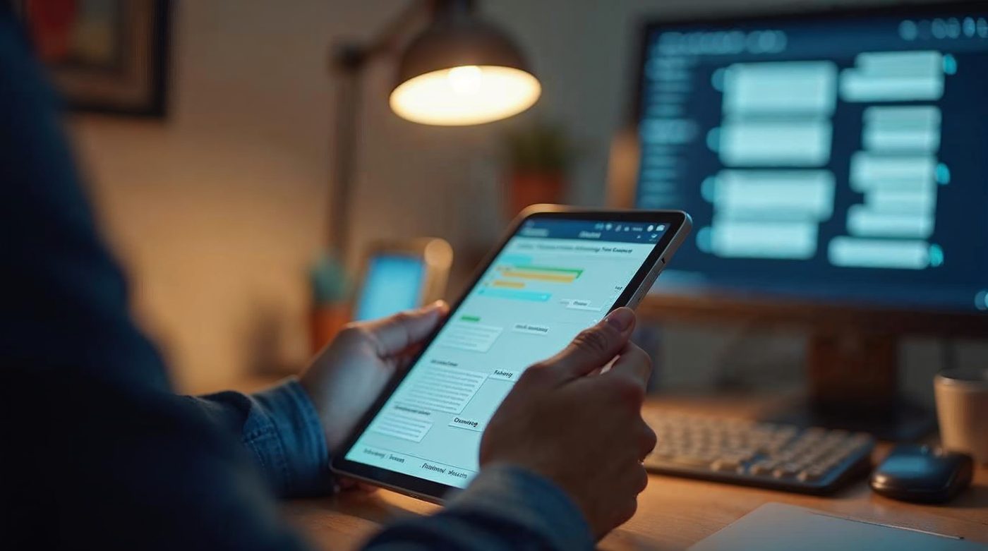 Tablet con notas Notion y chat ChatGPT abiertos