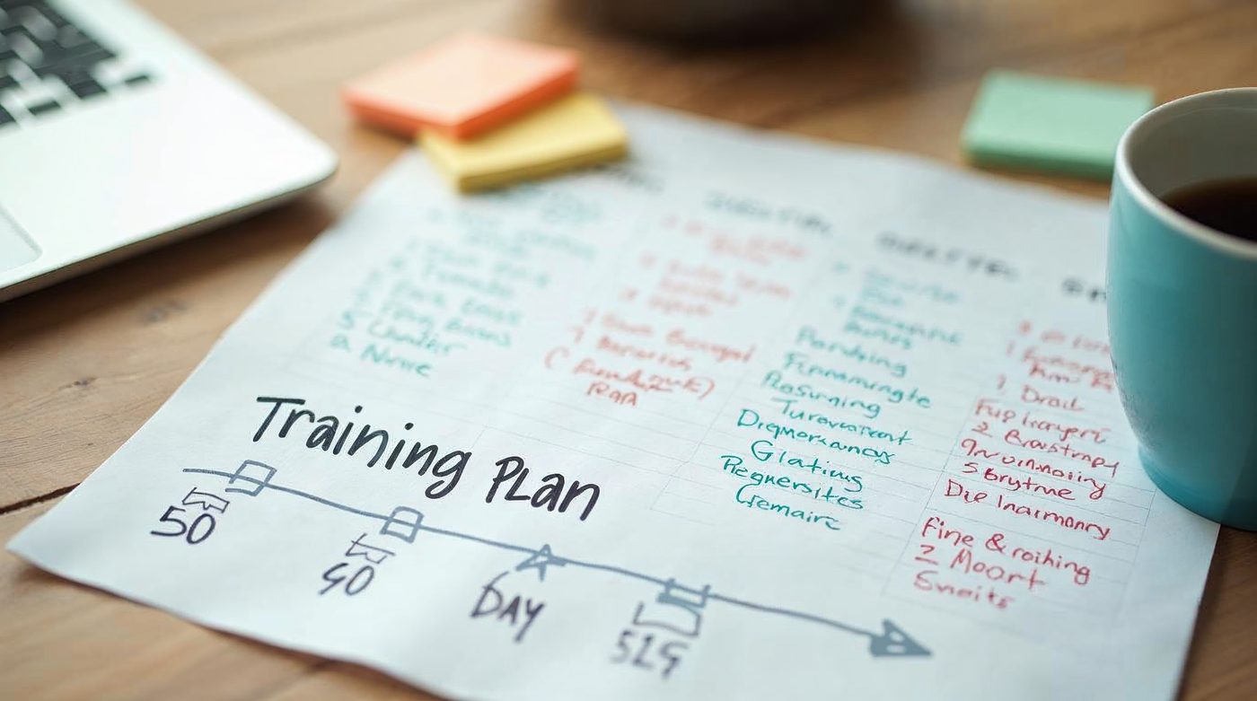 Documento de plan con timeline 30-60-90 días